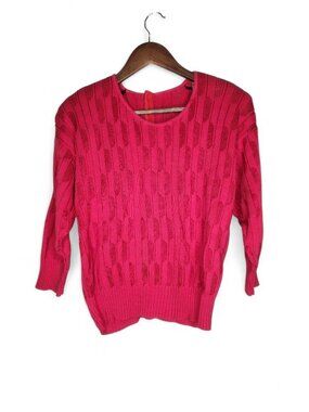 1980s Textured Knit Vintage Sweater in Hot Pink Size M